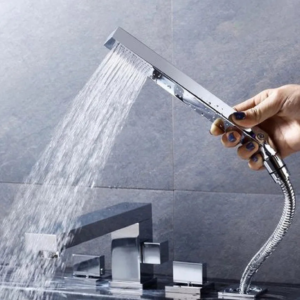 Bathtub Mounted Faucet with Pull Out Hand Held Spray