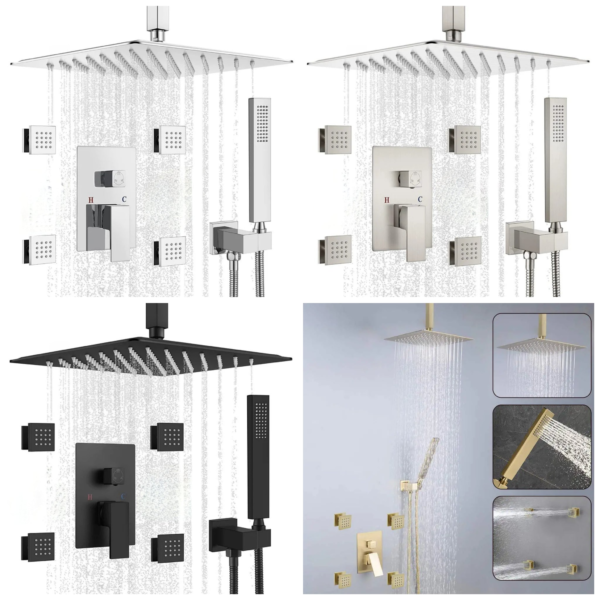 Rainfall Shower Systems with 4 Body Jets Ceiling Mounted