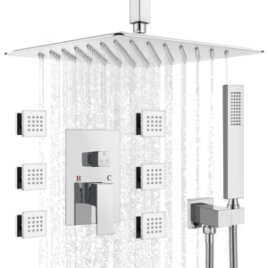 Rainfall Shower Systems with 6 Body Jets Ceiling Mounted