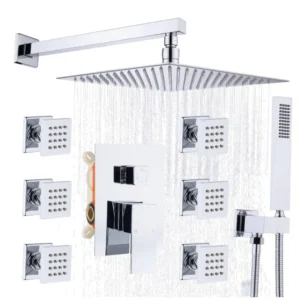 Rainfall Shower Systems with 6 Body Jets Wall Mounted